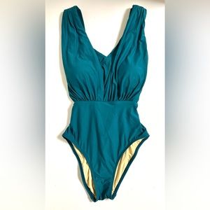 Swimsuit Fortune Sample Size Small Deep Jade Halter Cross in the Back